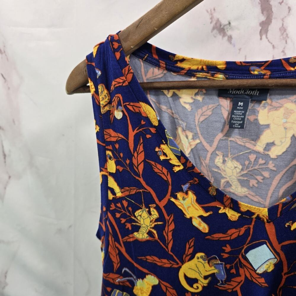 ModCloth Shirt Womens Medium Tank Flying Squirrel Gorilla Koala Frog Lobster - Picture 2 of 12